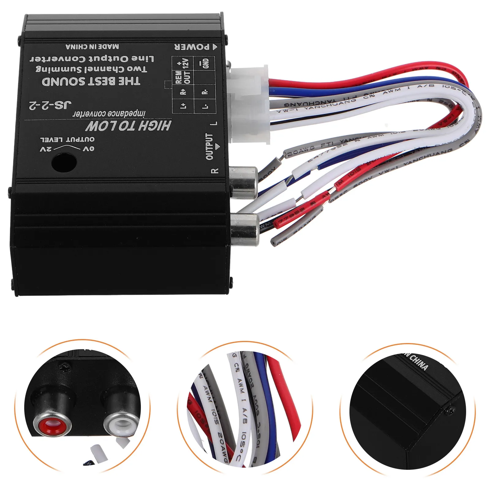 Convertidor de Audio para Auto de Alta Calidad con Salida RCA Metálica para Subwoofer, Adaptador para Vehículo, Convertidor de Altavoces, Color Negro