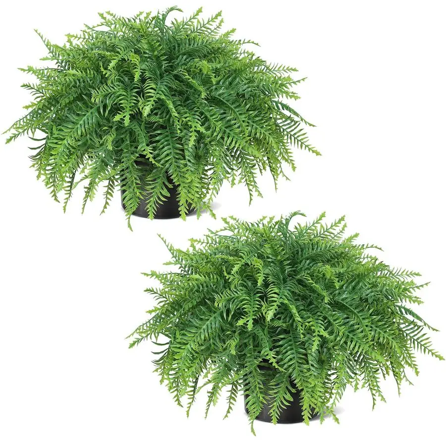 

21 Artificial Ferns Plants Topiary 2 Set for Front Porch Decoration,Fake Boston Fern Potted Plants Faux Greenery Bush UV Resista
