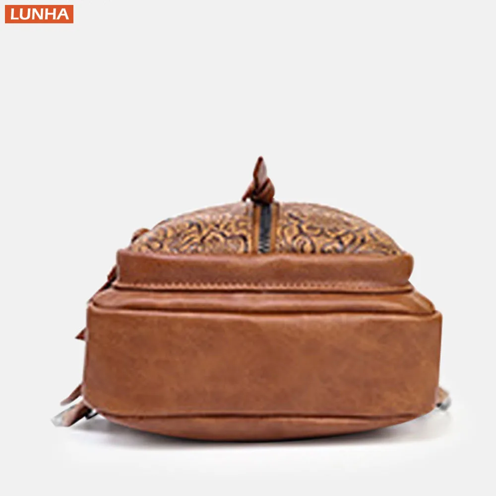 حقيبة ظهر نسائية 2 في 1 على الصدر من جلد البولي يوريثان، نمط منقوش عتيق، متعددة الأقسام، حقيبة نهارية خفيفة الوزن