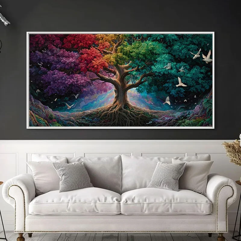 

White Dove Colorful Tree Landscape Diamond Painting Kit for Adults Full Diamond Embroidery Art Big Size DIY Crafts Home Decor