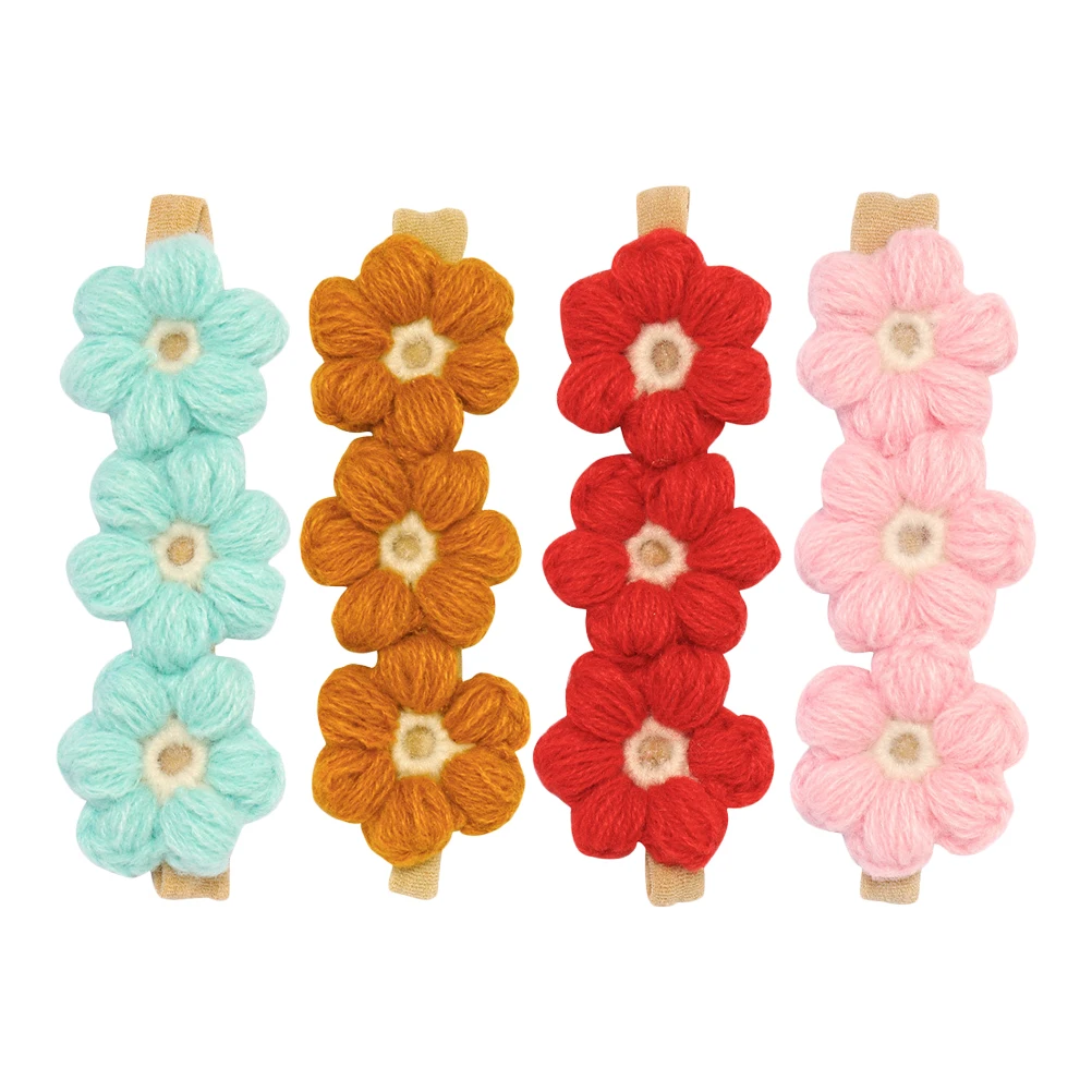

4Pcs Wool Flower Headbands Floral Hair Bands Baby Hair Accessories Christmas Party Newborn Hair Decorations