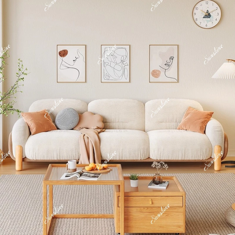 

Small apartment technology cloth flannel straight row sofa modern simple high backrest leave-in living room sofa