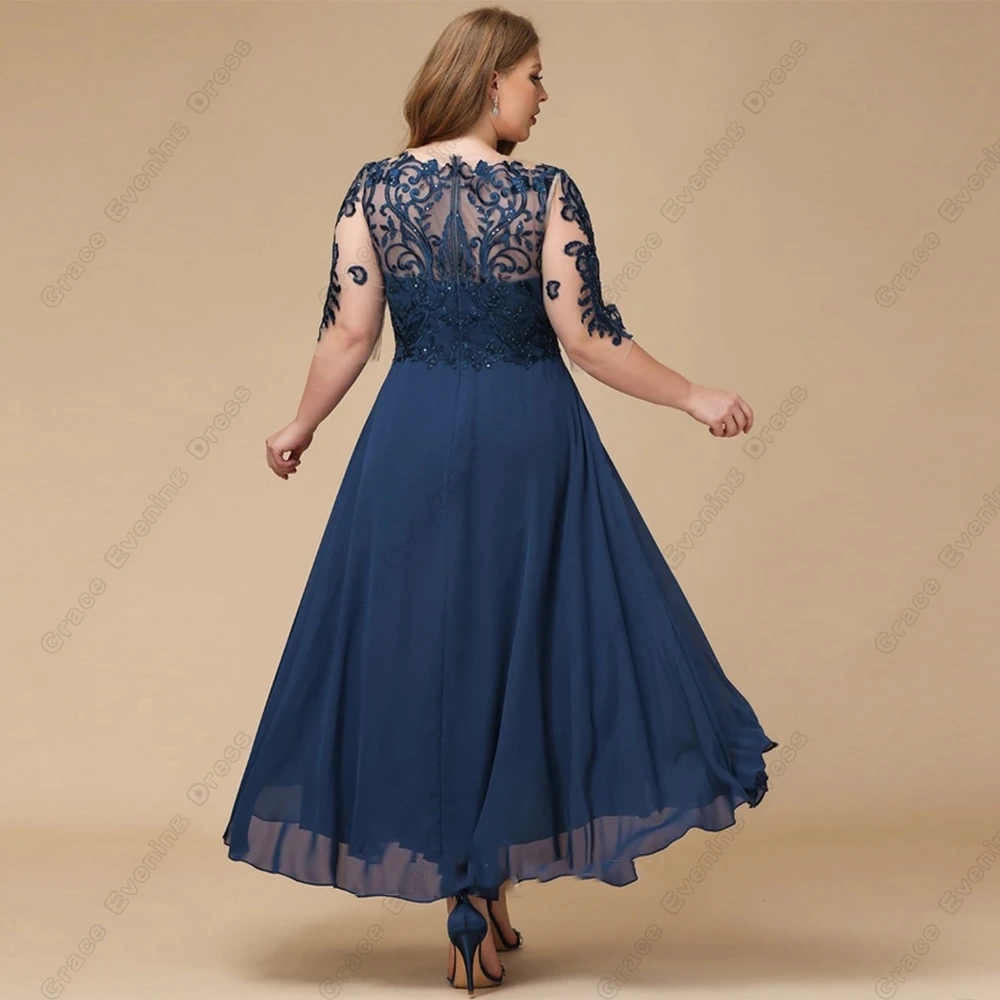 Plus Size Boat Neck Mother of Bride Dresses for Women Chiffon Ankle Length Wedding Party Dresses with Lace 2024 Summer Robe De