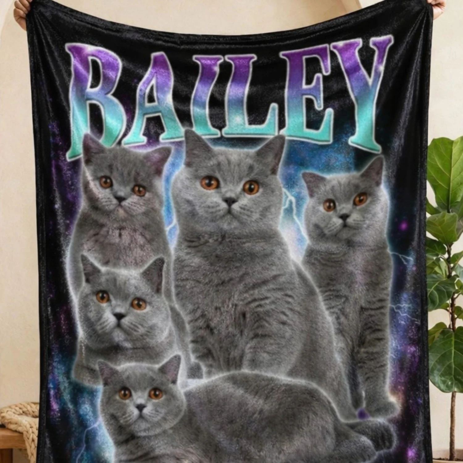 1pc Pet Photo Blanket,Bootleg 80s 90s Rap Style Dog or Cat Blanket, Funny Pet Lover Gift, Retro Fleece Pet Gift