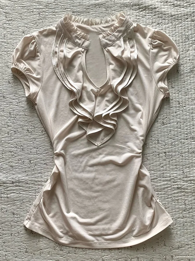 

Ele White T-irt Original Retro Faion Design Summer Casual Sle Cotton Blend ort Sve Women's Top Unique Charm