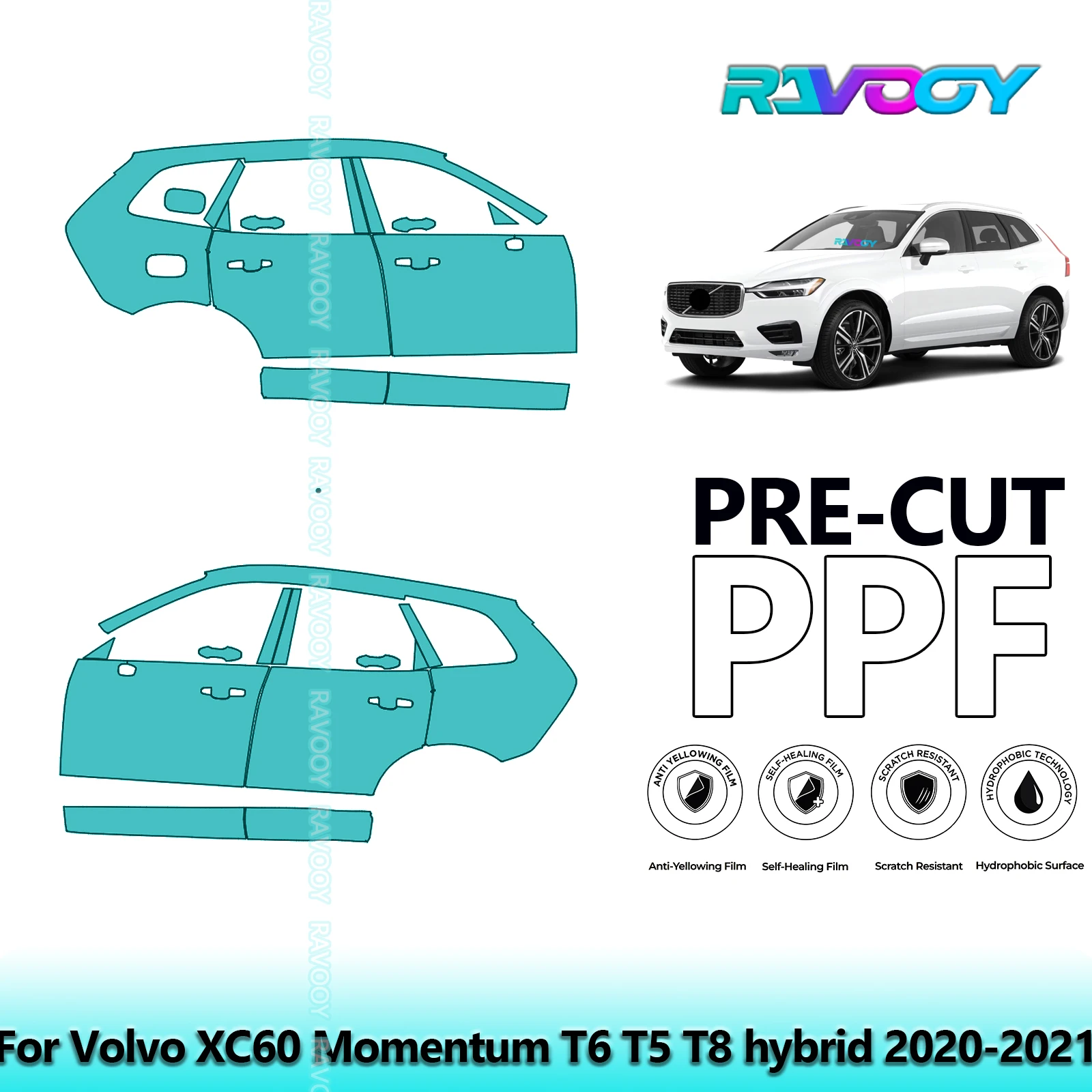

For Volvo XC60 Momentum T6 T5 T8 hybrid 2020-2021 8.5mil Pre-Cut PPF Door & A/B Pillar Kit TPU Paint Protection Film Set