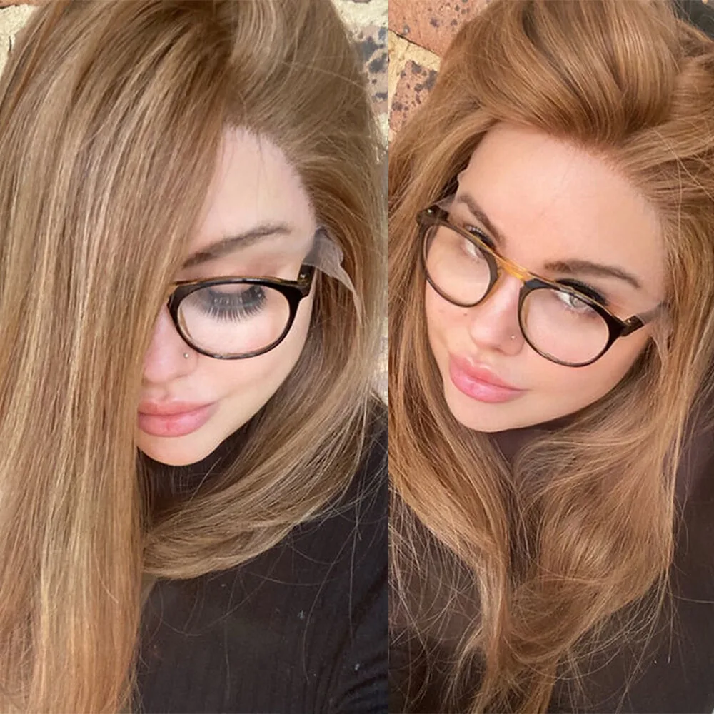 متوسط الكستناء براون مشمس طويل بوب شعر مستعار للنساء مستقيم الاصطناعية الملونة شعر مستعار واقعية نظرة طويلة يسلط الضوء على تسريحات الشعر