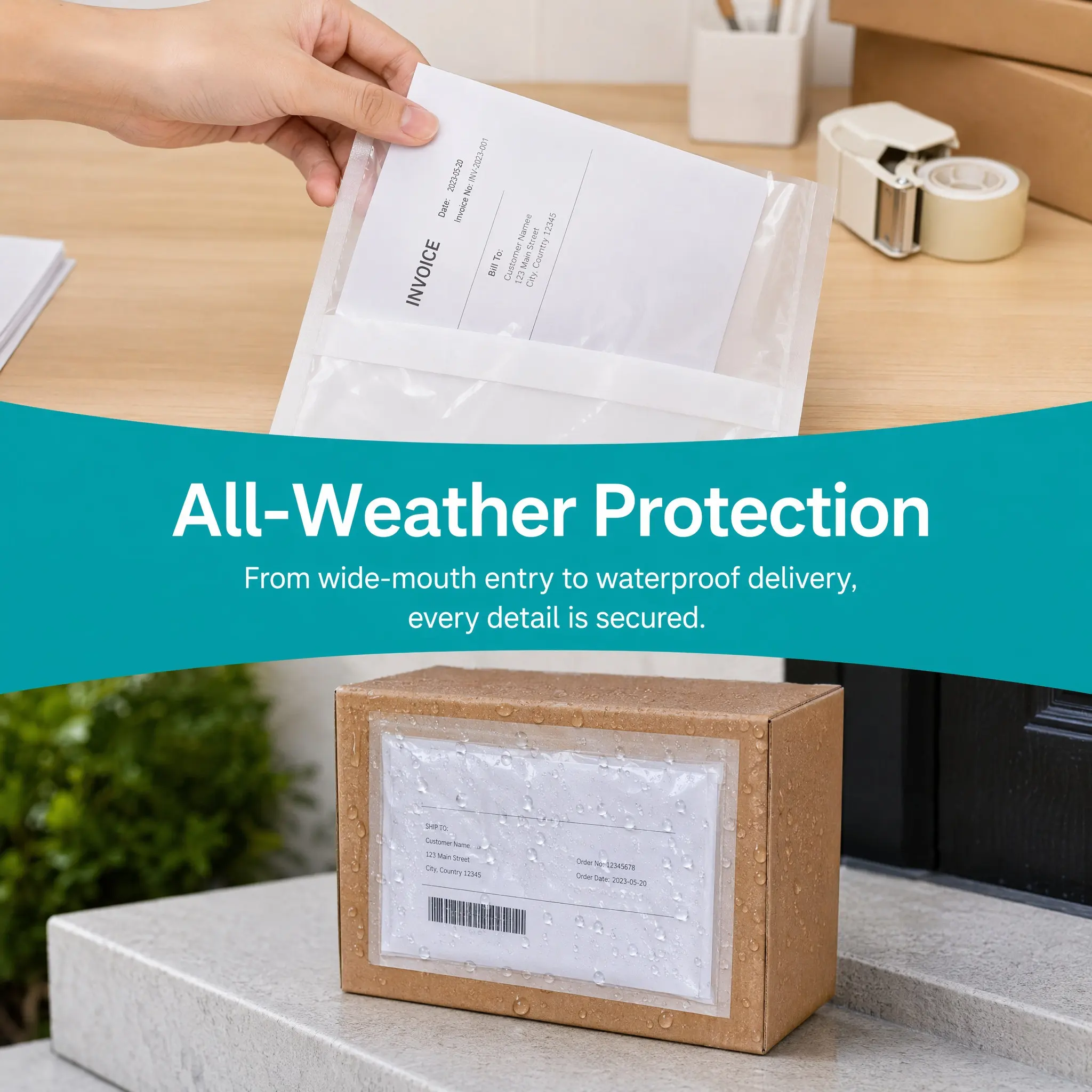 100Pcs Clear Self Sticking Shipping Label Sleeves Easy Apply Waterproof Protection for Packing Lists Labels Small Business
