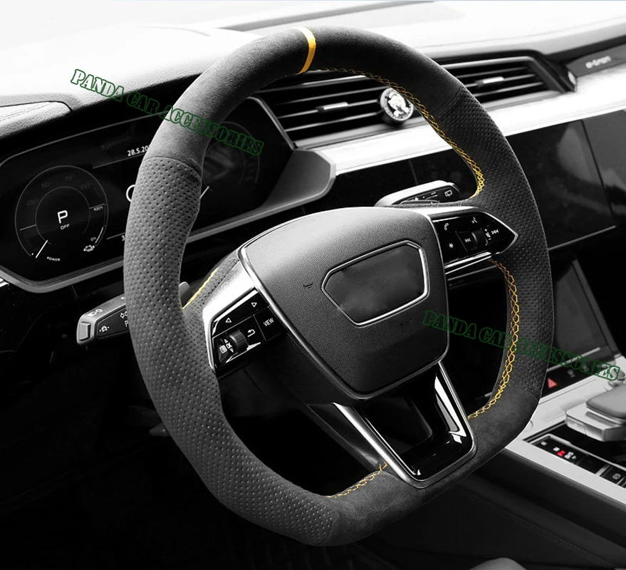 Genuine Leather Suede Yellow Thread Hand Sewing Car Steering Wheel Cover Wrap Car Accessoires Specifically For Audi A6 A7 S7