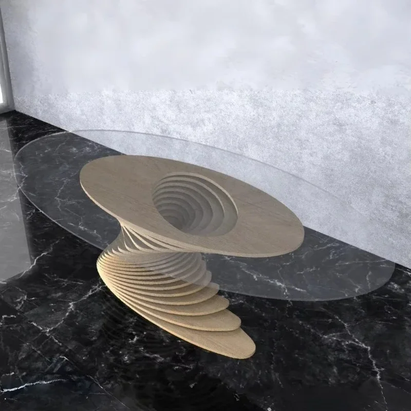 

Art wooden dining table spiral layer design unique coffee table furniture for family dining room