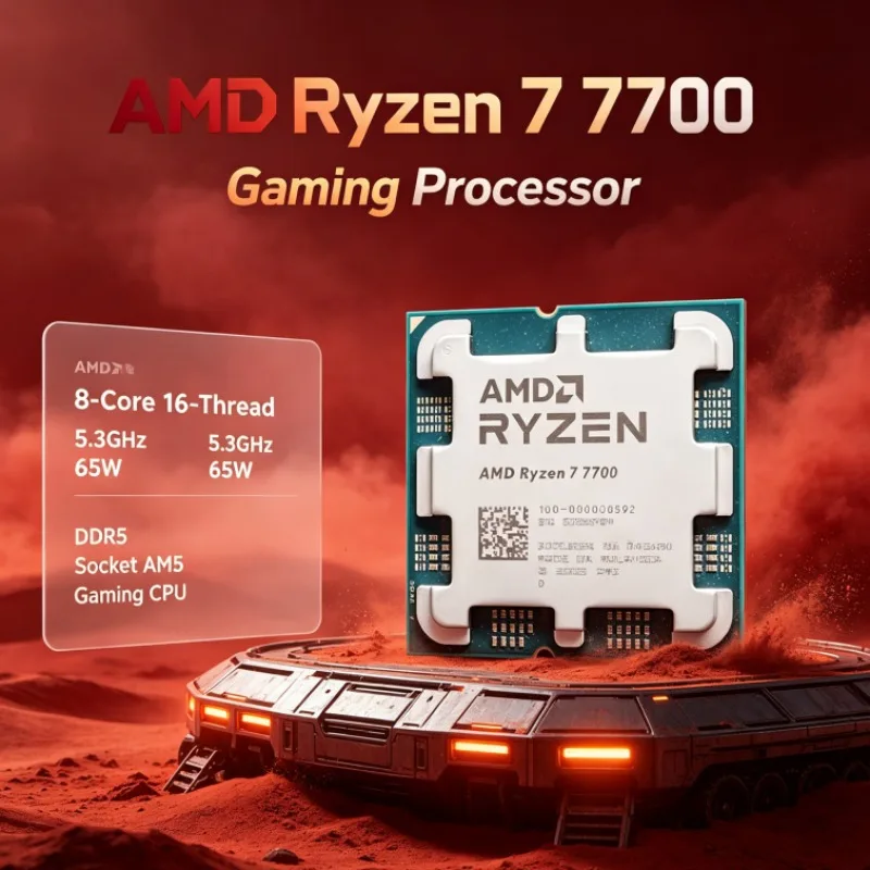 AMD Ryzen 7 7700 Desktop Processor 5.3GHz 8-Core 16-Thread 65W 5nm 32M L3 Cache DDR5 Socket AM5 100-000000592 Without Cooler Typ