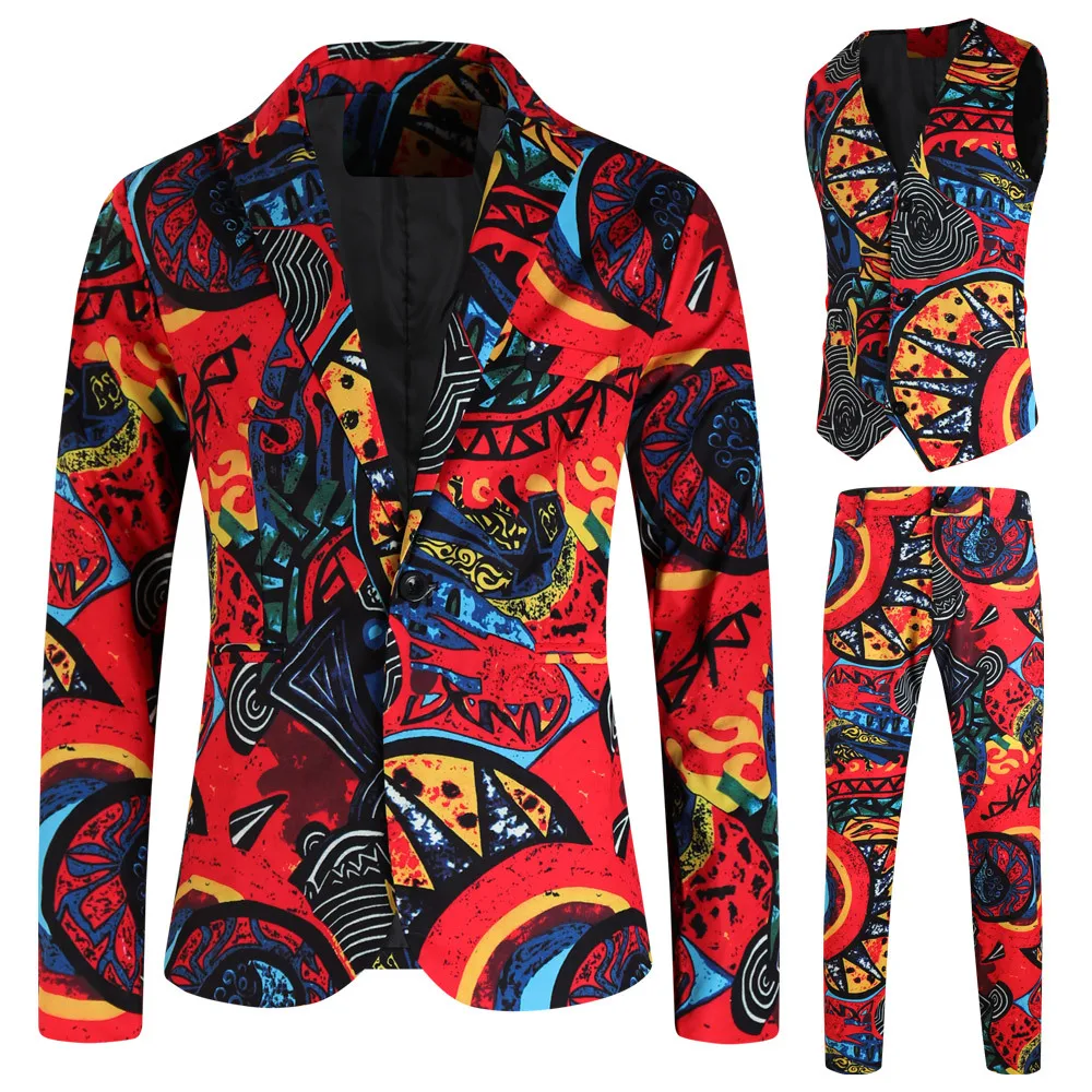 

Vintage 3 Pieces Suit for Man Blazer Jacket + Vest + Pants Trendy Ethnic Artistic Style for Festive Events Slim Men's Suit Sets