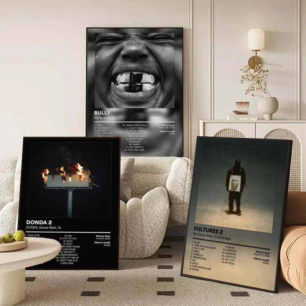 Singer K-Kanye W-West Poster Waterproof Self-Stick Wall Art Stickers, Removable Wall Decor for Living Room and Bedroom