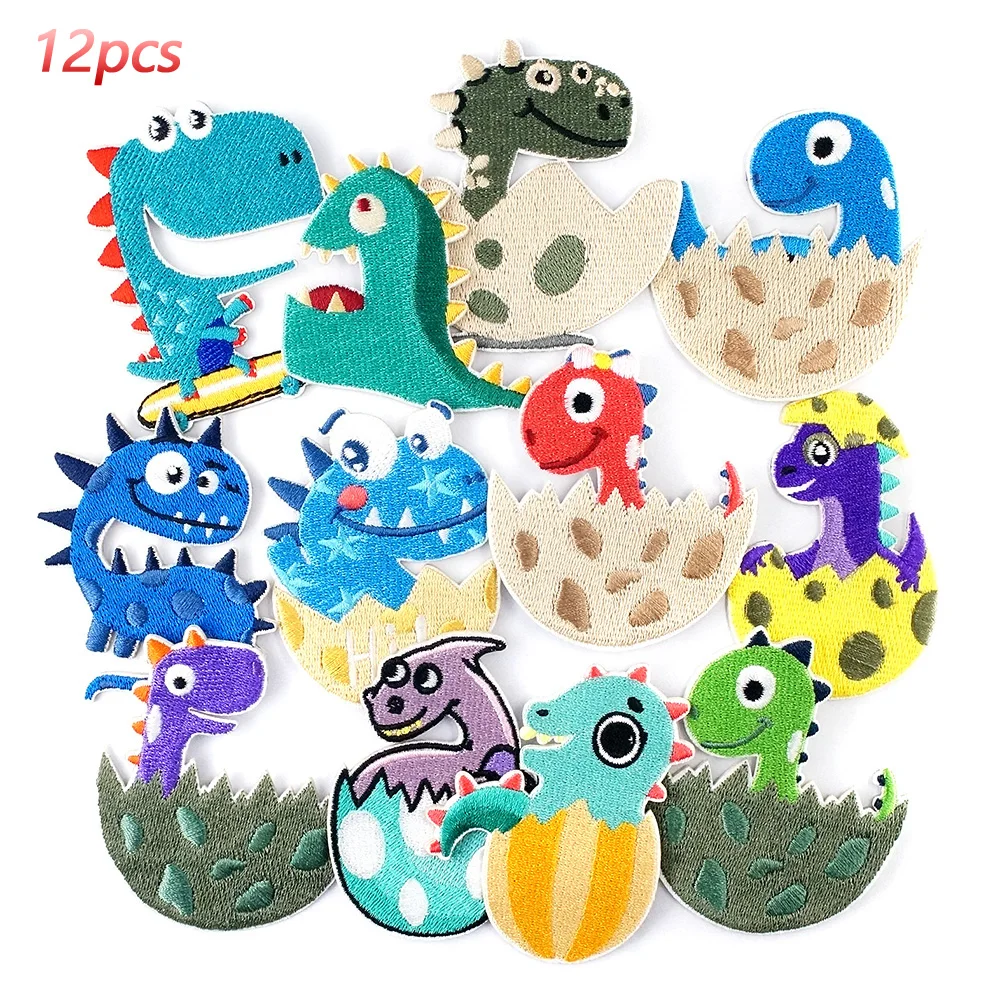 12Pcs/Lot Dinosaur Patches Cloth Mend Decorate Clothes Apparel Sewing Decoration Applique Patch Paste Stickers Baby