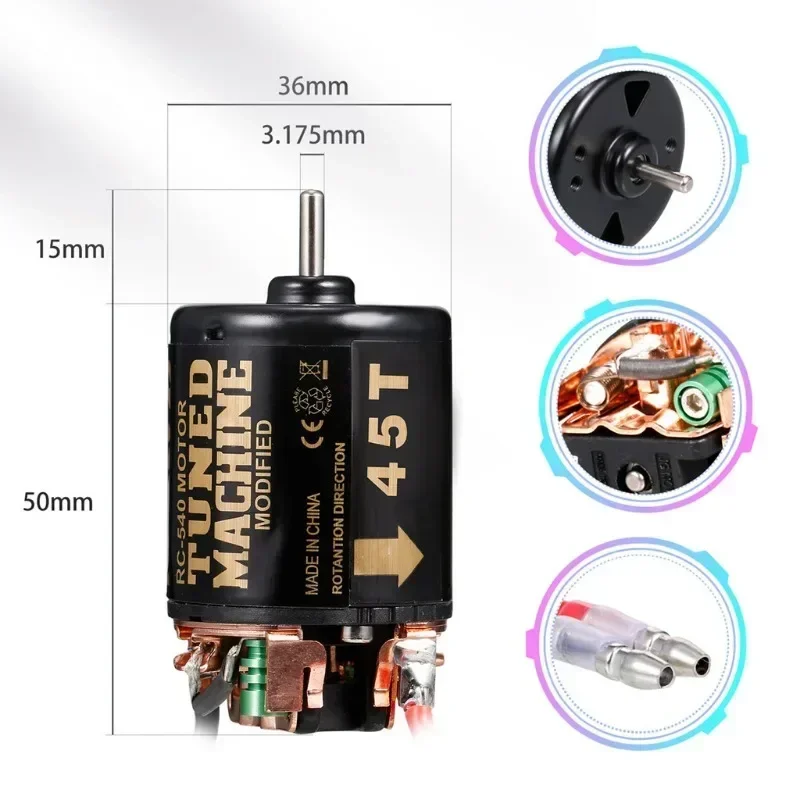 ブラシ付きescモーター,1:10 rcカー,trx trx4 trx6 d90 hsp redcat 4wd,60a,35t,45t,55t,1:10