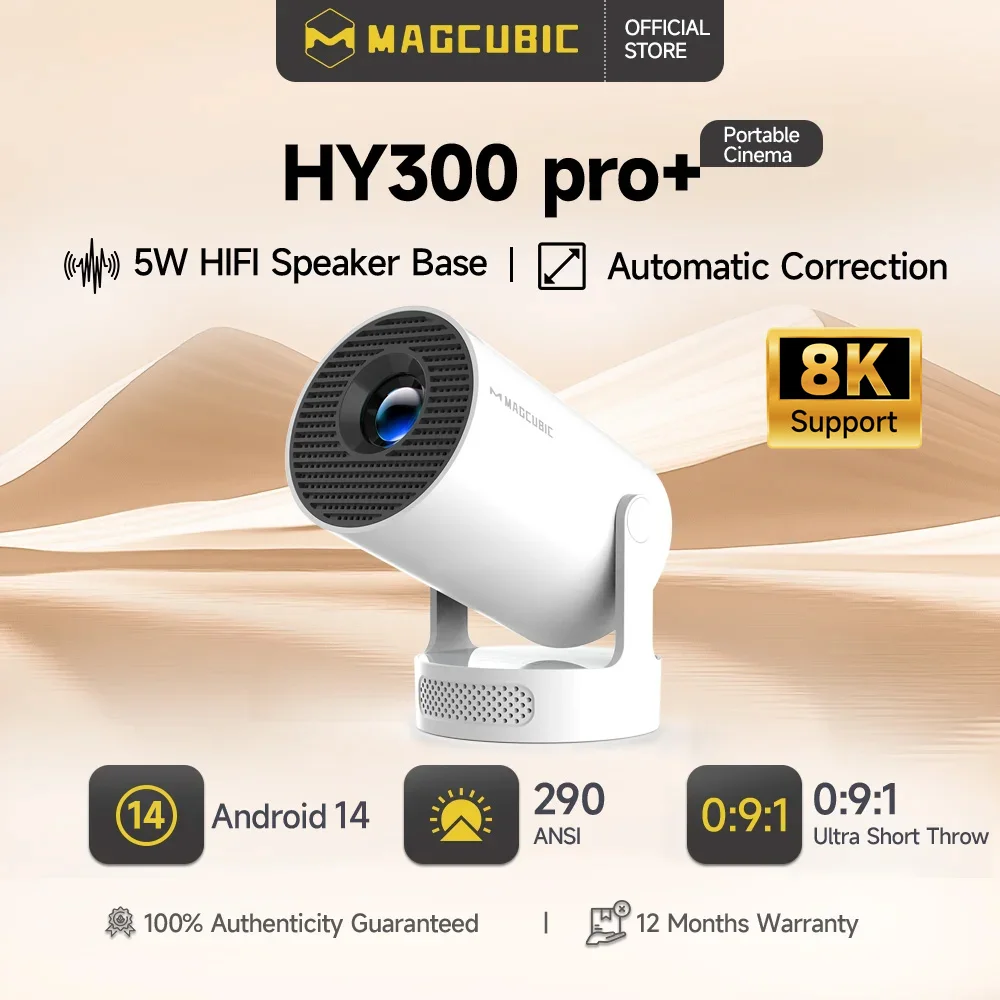 Magcubic HY300 Pro + Ultra Projector 8K 720P Portable Projector with WiFi 6 BT5.4 Auto Vertical Keystone 5W Speaker 180 Rotation