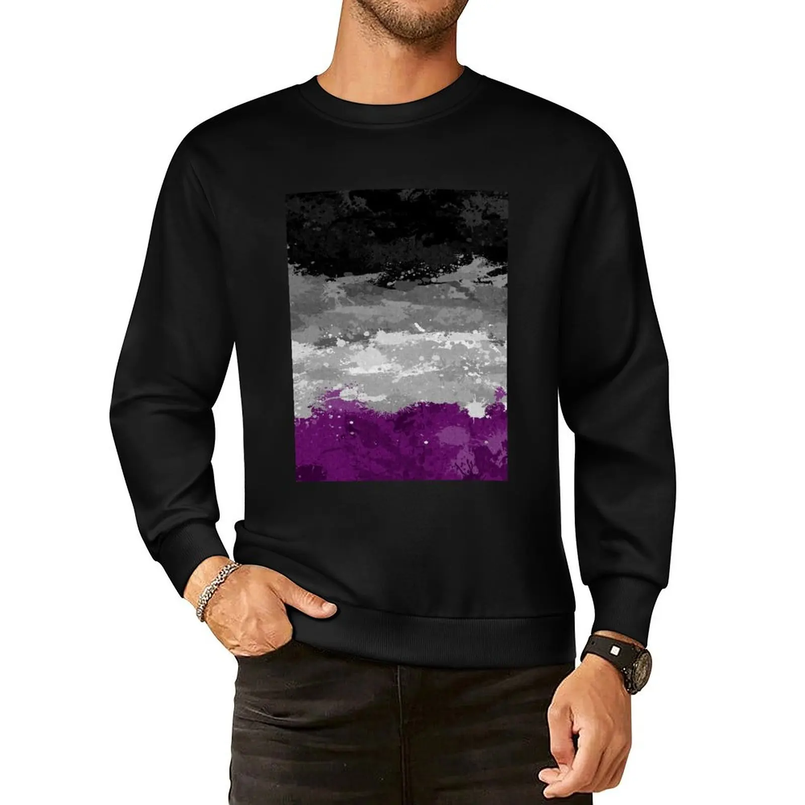 

Abstract Paint Splatter Asexual Pride Flag Pattern Pullover Hoodie anime clothes korean autumn clothes sweatshirts for men