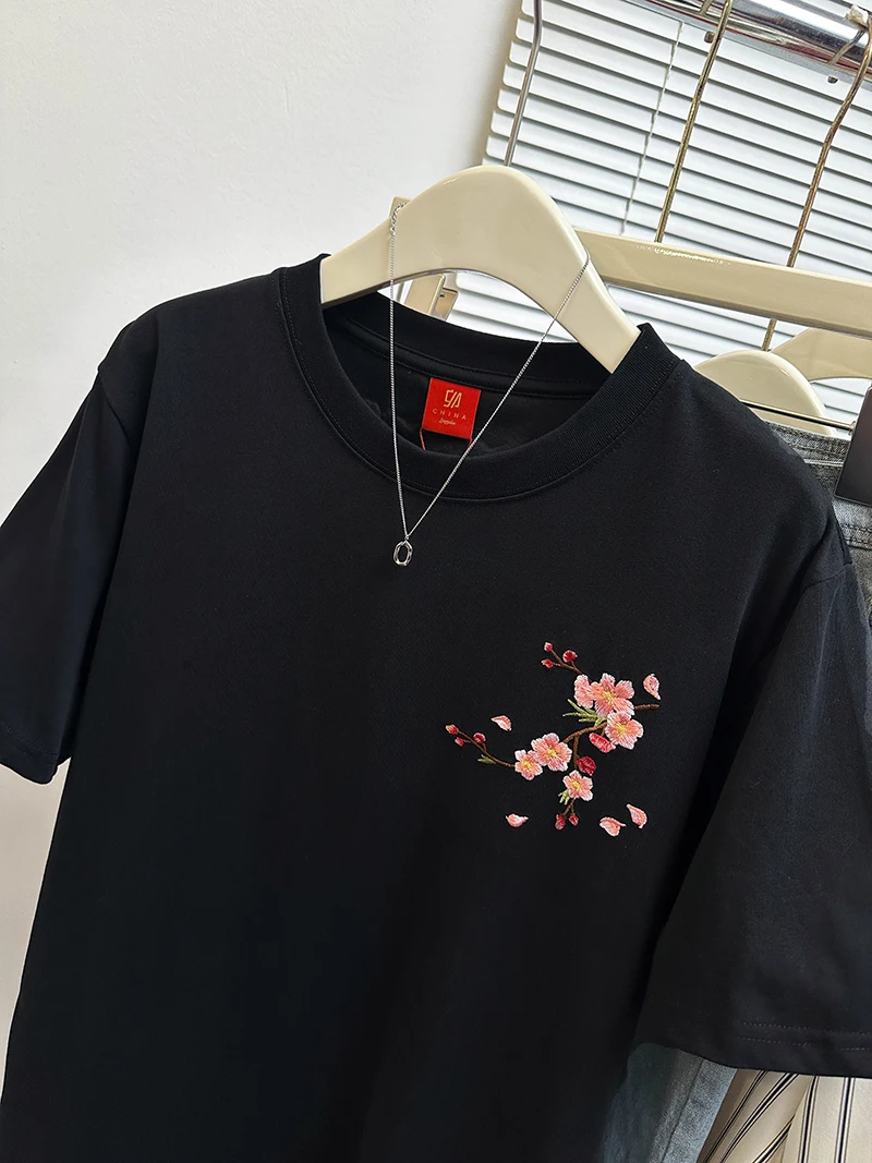 Camiseta Extra Grande de 300 Pou, Súper Hermosa y Única, Camiseta Holgada con Bordado Pesado para Mujer, para el Verano de 2024