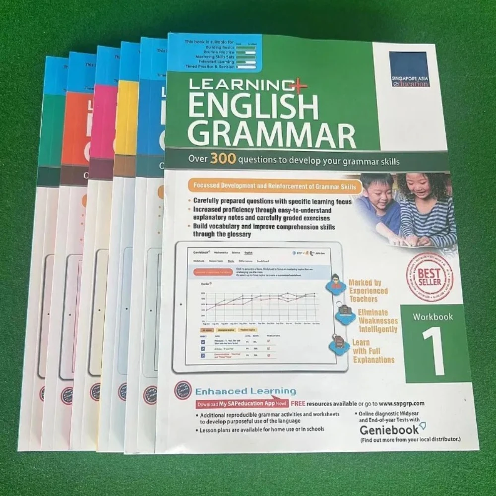 6冊セット-1-6年生向け-英語学習-シンガポールの文法-グレードsapワークブック-ジーニーブック-小学校-8-12歳生徒-宿題