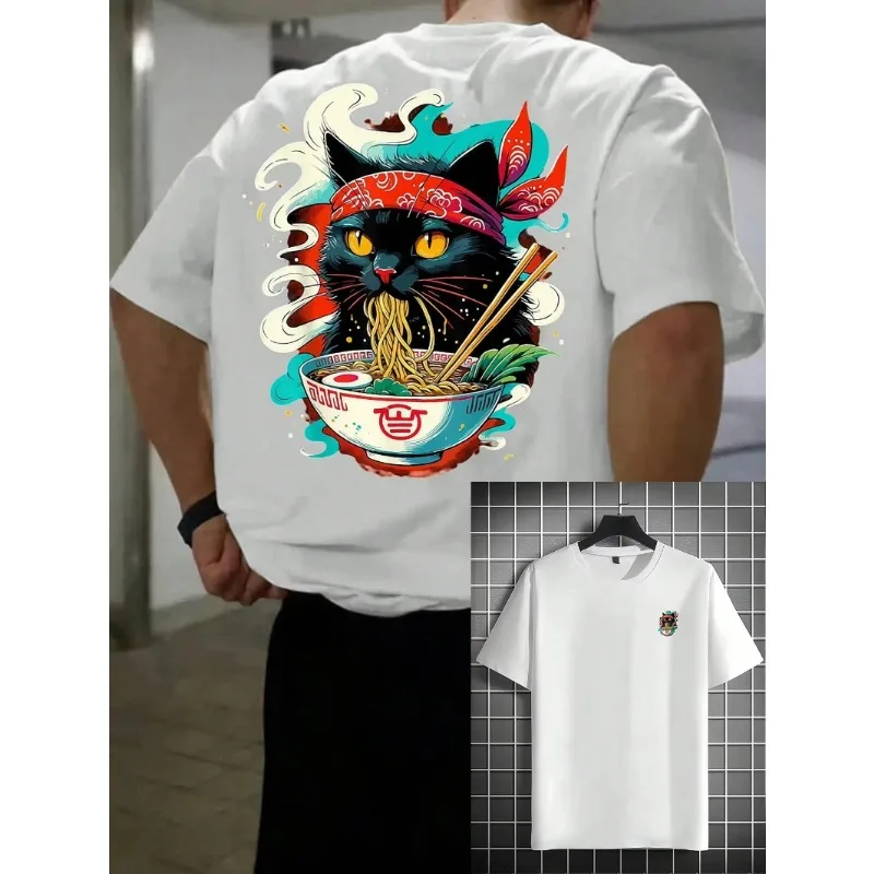 

Summer Printed T-Shirt Men Fashion Loose Cotton Oversized Round Neck Short Sleeve Casual Trendy Streetwear