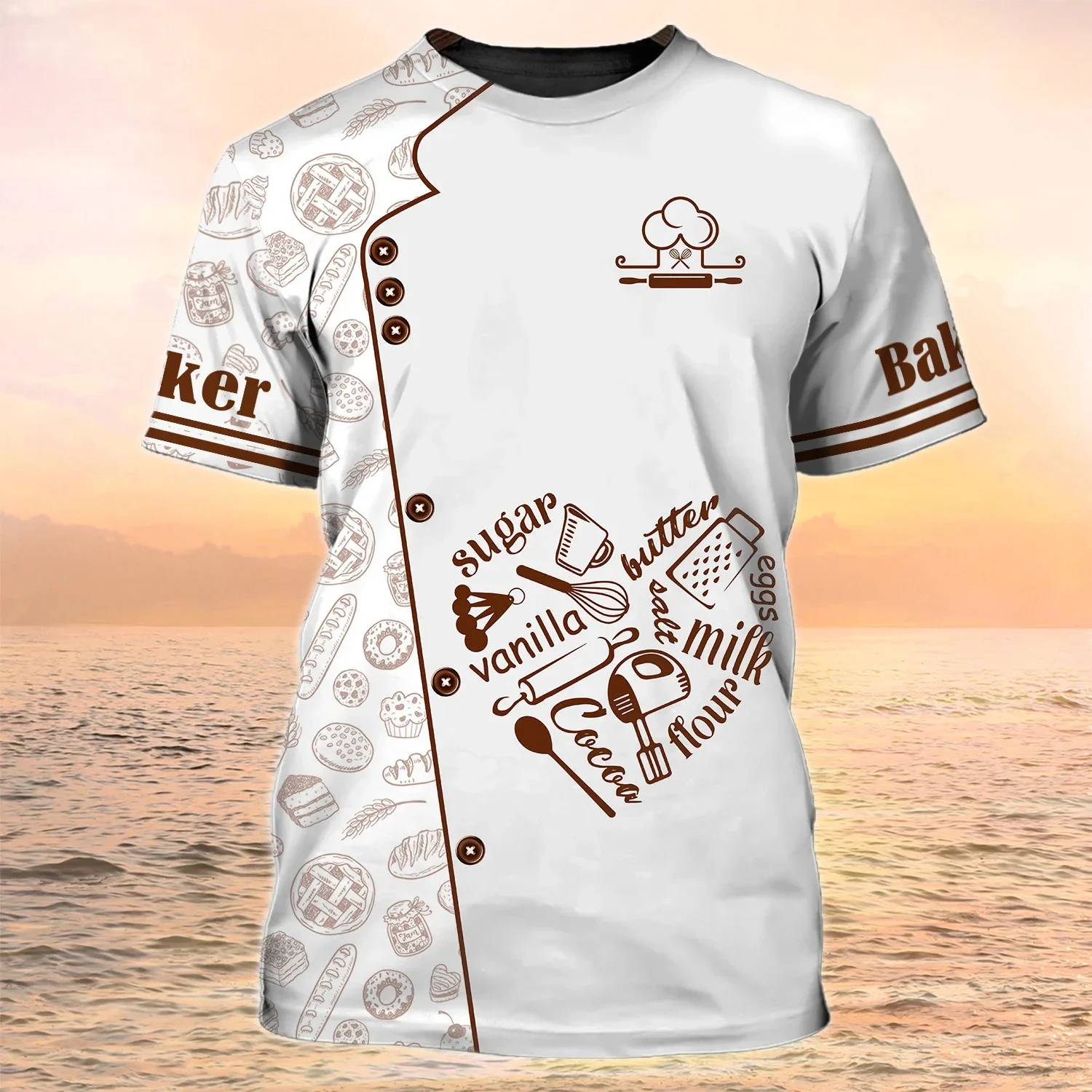 Chic Chef Clothing 3D Printed Men's T-Shirt Pastry Kitchen Cooking Oversized O-Neck Top Breathable Dirty Resistant Short Sleeve