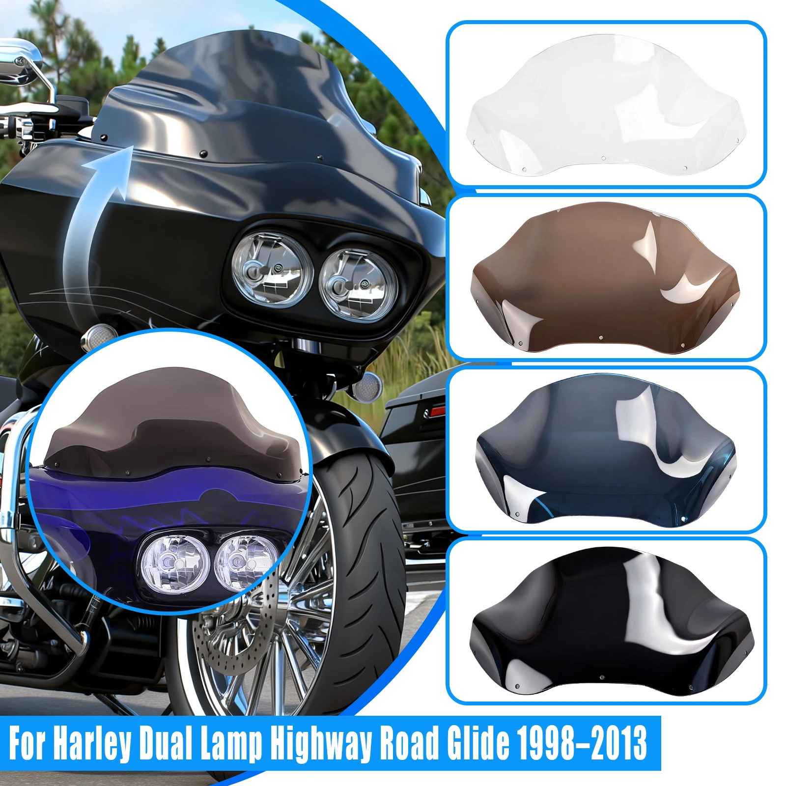 

For Harley Dual Light Highway Touring Road Glide 1998–2013 Touring Models 13”Wave Windshield Windscreen Motorcycle Accessories