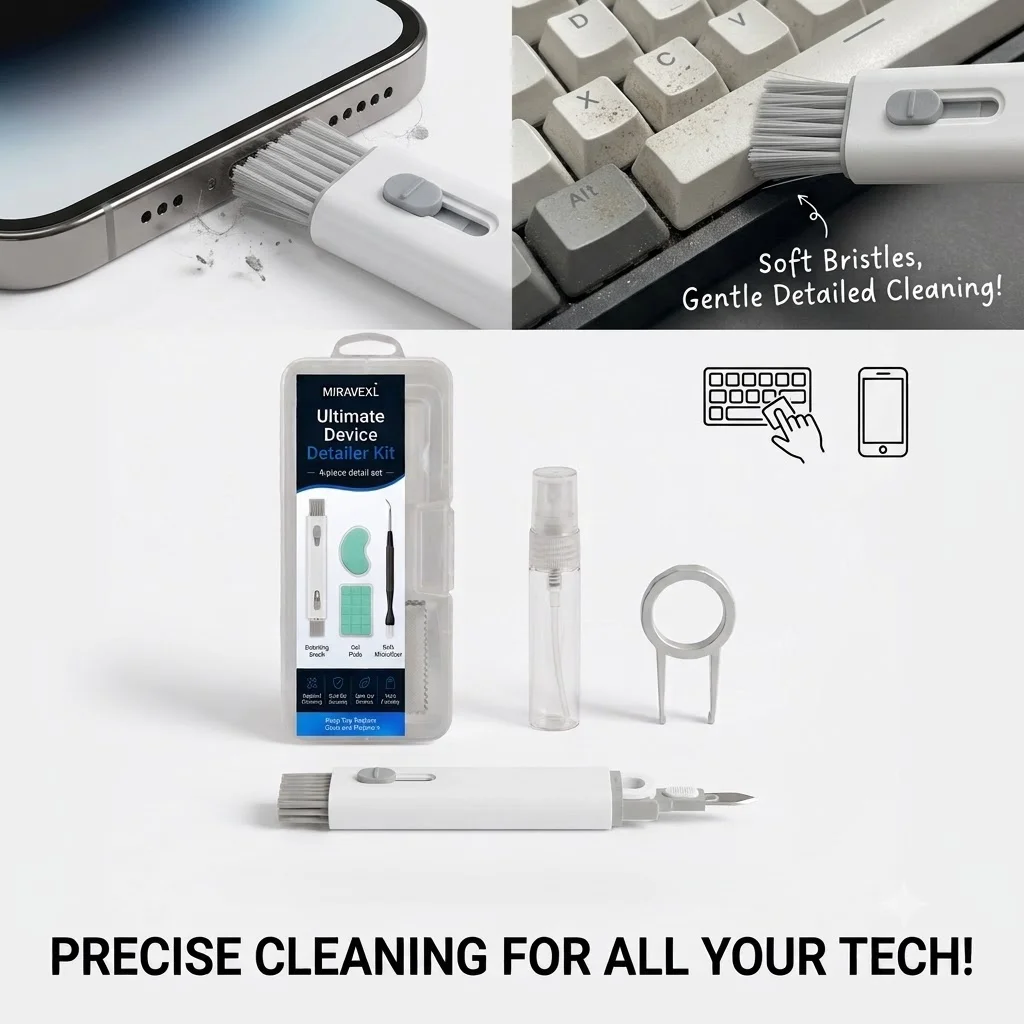 MIRAVEXL Electronic Device Cleaning Kit 4pc Set for Laptop Phone Earbud KeyboardDeep Cleaning Pen Gel Brush Travel FriendlyGift