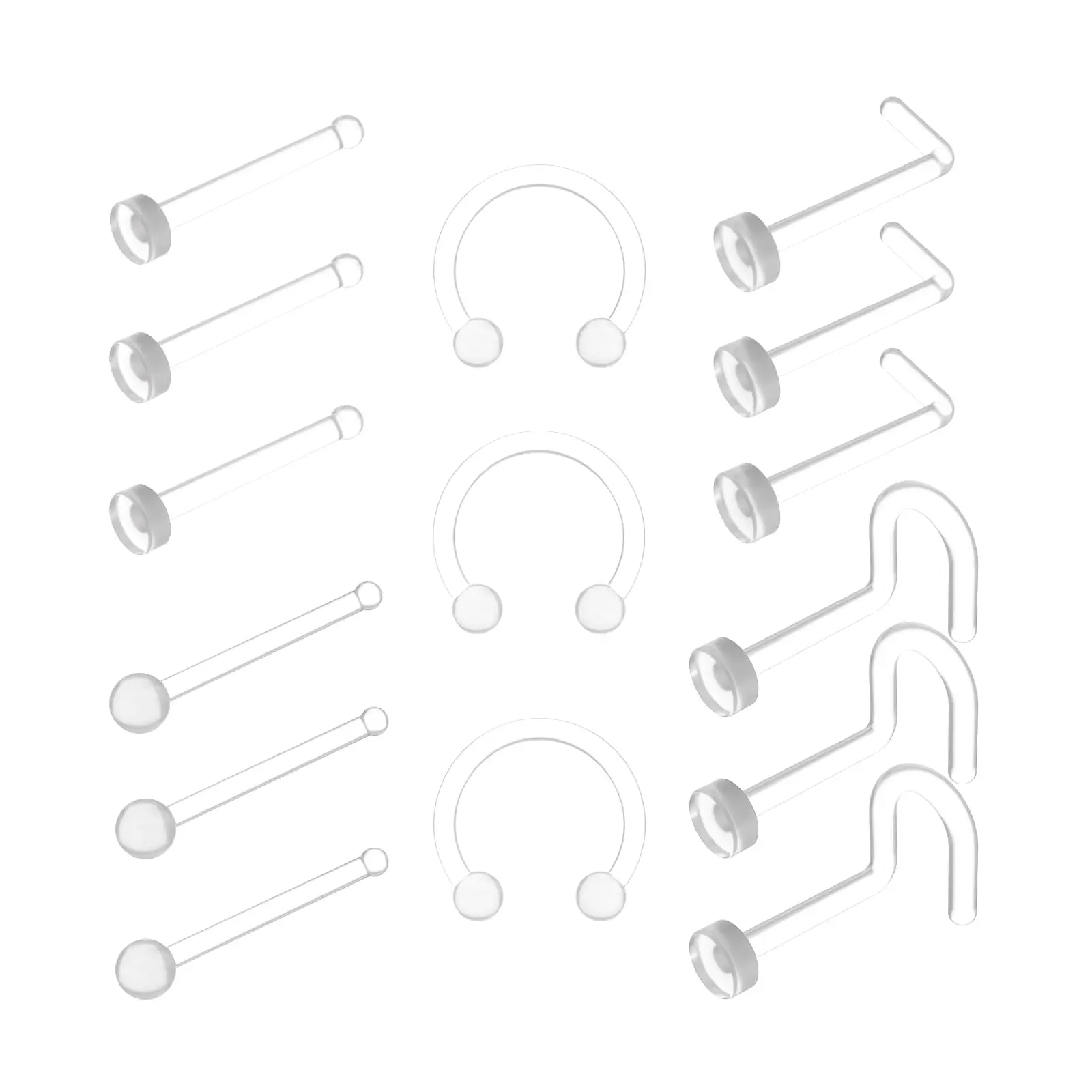 15Pcs Set Clear Nose Rings and Studs for Work Piercing Retainers Hypoallergenic Acrylic Invisible for Surgery Jewelry