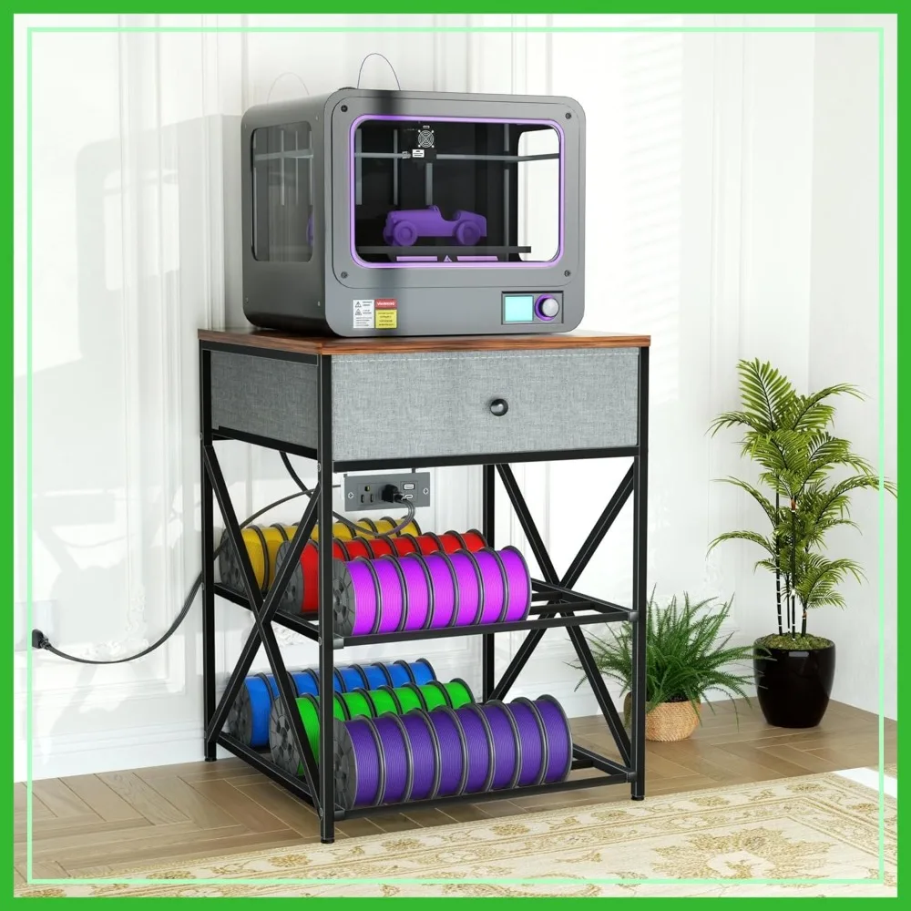 

3D Printer Stand with Storage, Workstation with Power Outlet, Sturdy Metal Frame, Fabric Drawer, 23.6" L x 23.6" W x 31.5" H