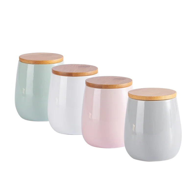 Modern minimalist ceramic wooden lid sealed jar kitchen storage supplies storage jar miscellaneous grains coffee tea food jar