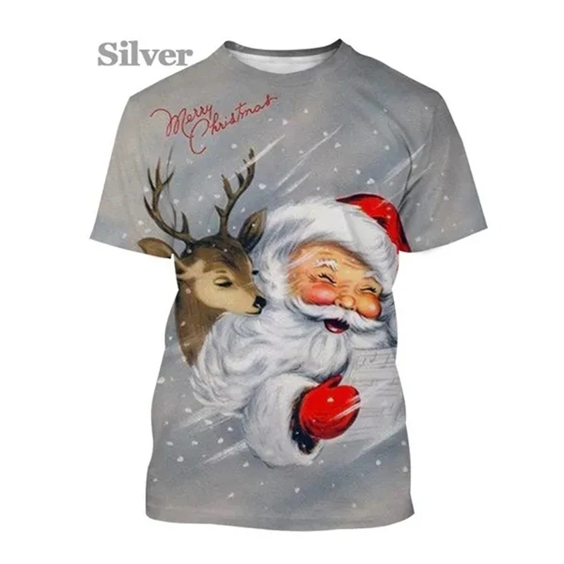 New Fashion Christmas Casual 3D Printed T-shirt Short Sleeve Crewneck Printed Snowman Elk Christmas Unisex T-shirt