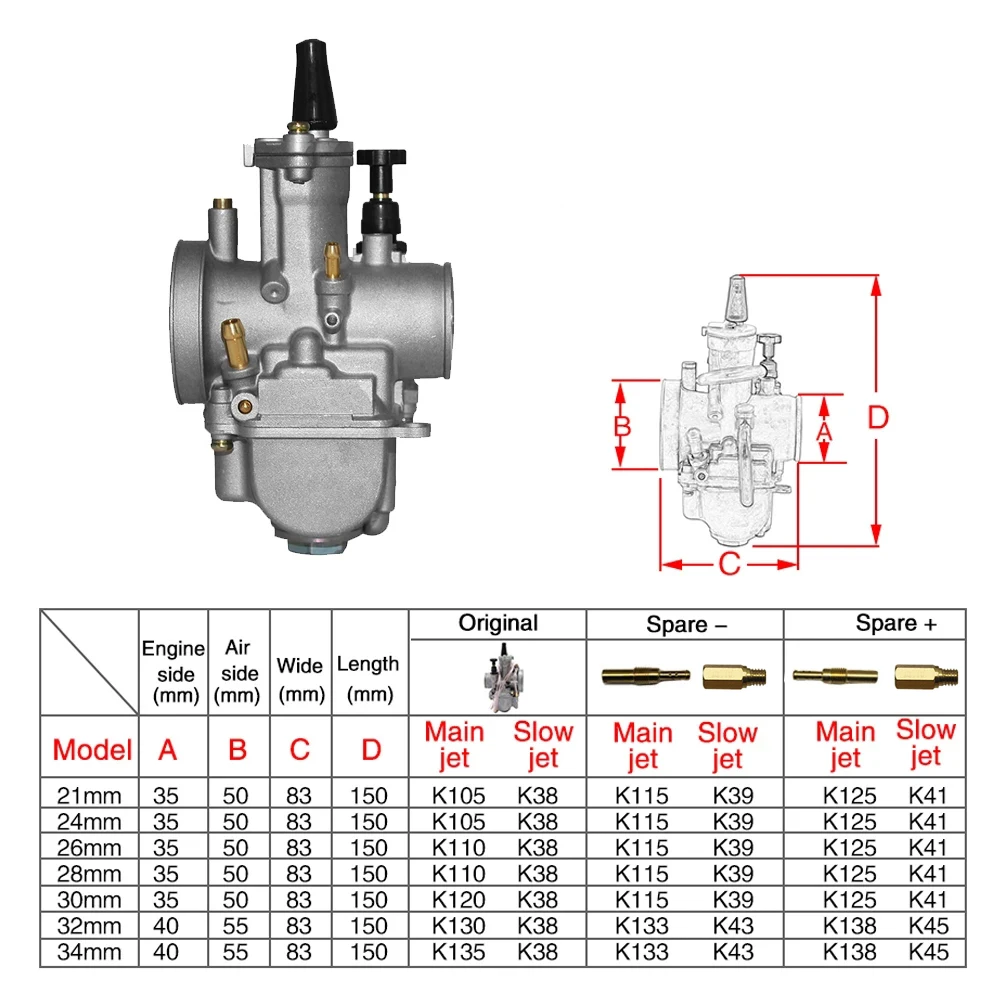 ZSDTRP-carburador Universal para motocicleta, dispositivo con chorro de potencia para Motor de carreras, 2T, 4T, Keihin Koso Oko, PWK, 21, 24, 26, 28, 30, 32, 34mm