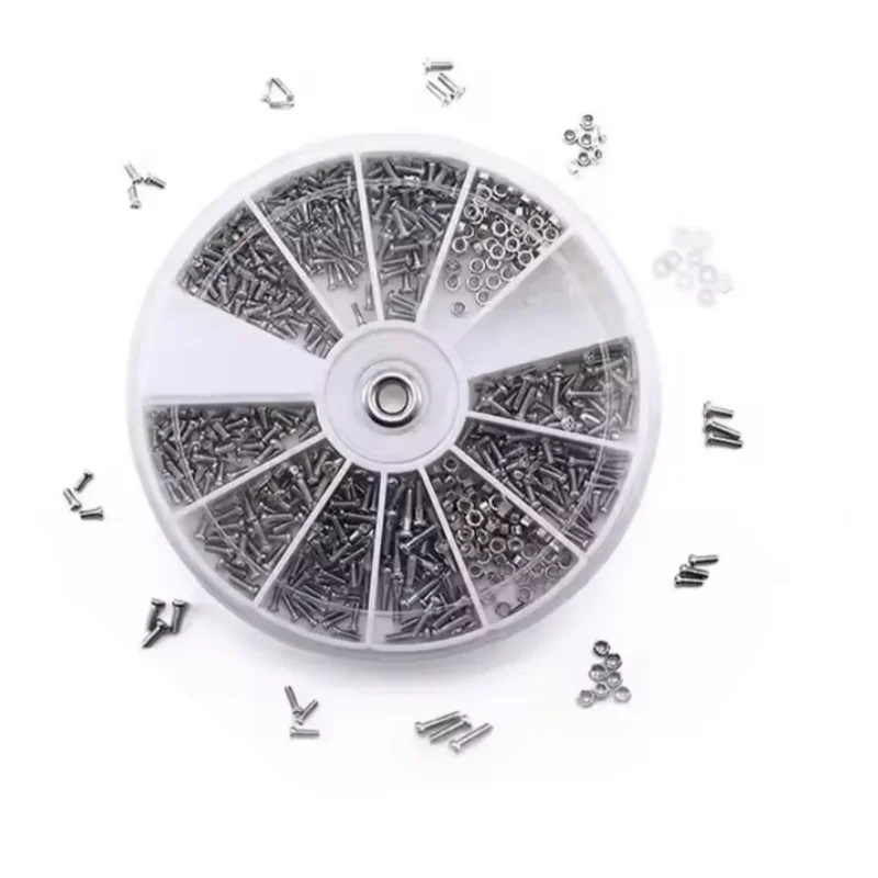 600/1000Pcs Small Screw Nut Assortment Kit Nickel Plated for Electronics Glasses Watch Precision DIY Repair