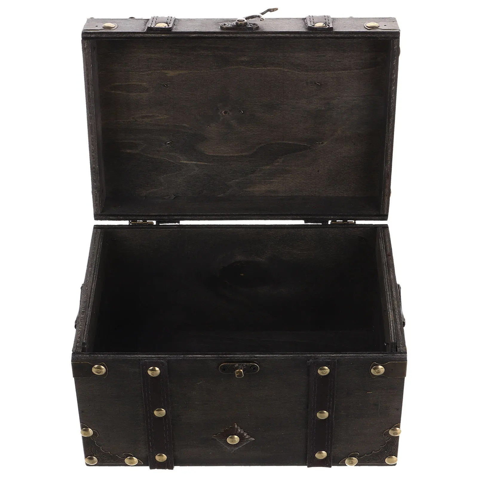 صندوق الصدر الخشبي قفل الكنز الصدر خمر القراصنة تذكار جذع رمادي داكن التخزين المنظم ديكور المنزل زاوية الخشب #3