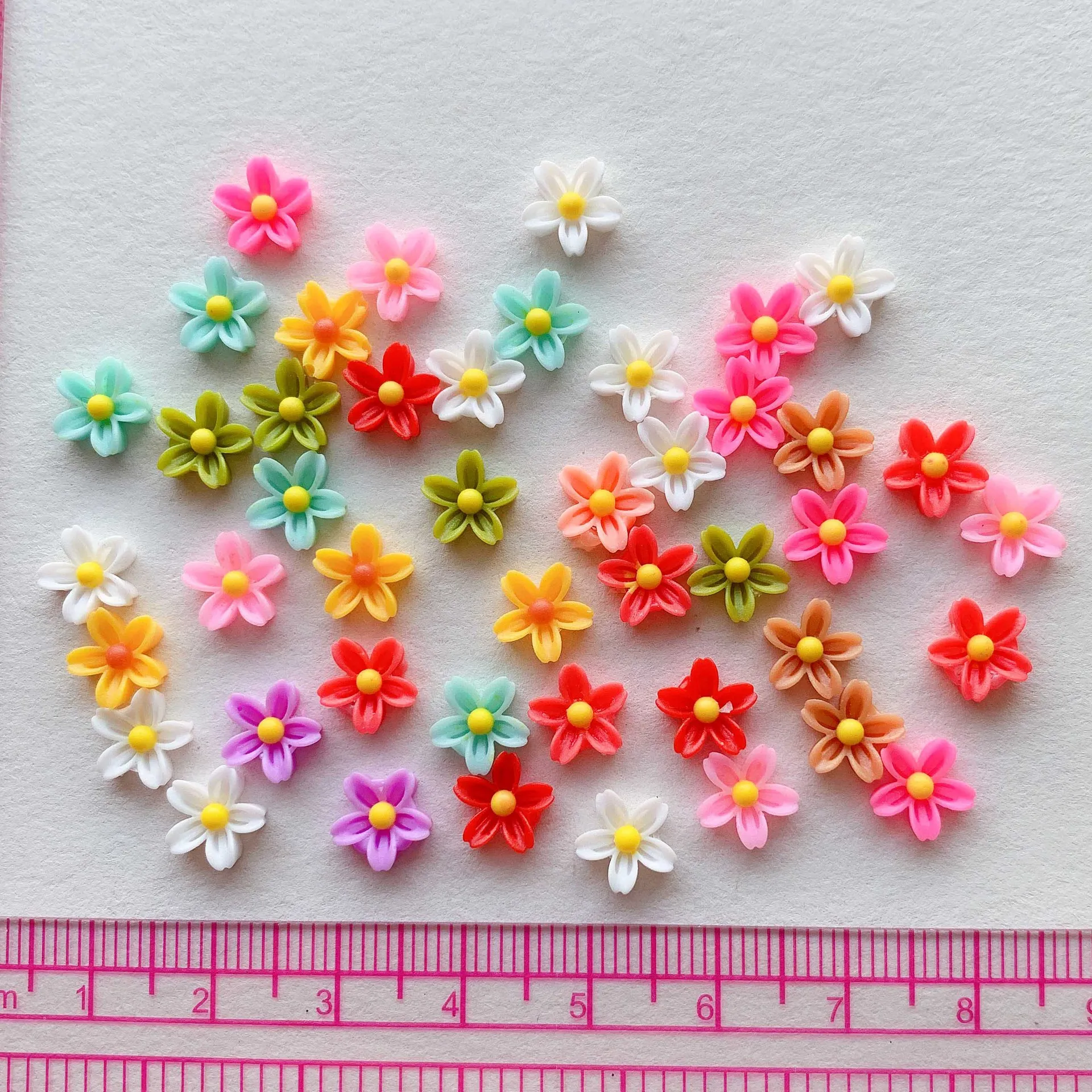 50pcs Mini Five Petal Flower Nail Art Accessories Colorful Flatback Resin Flower Nail Charms DIY 3D Summer Nail Decoration Parts