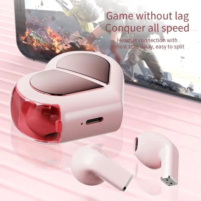 K520 Wireless Earbuds Stereo Earphones With Rotatable Love Heart Shaped Charging Case Low Latency Headphones For Phone Tablet image 4