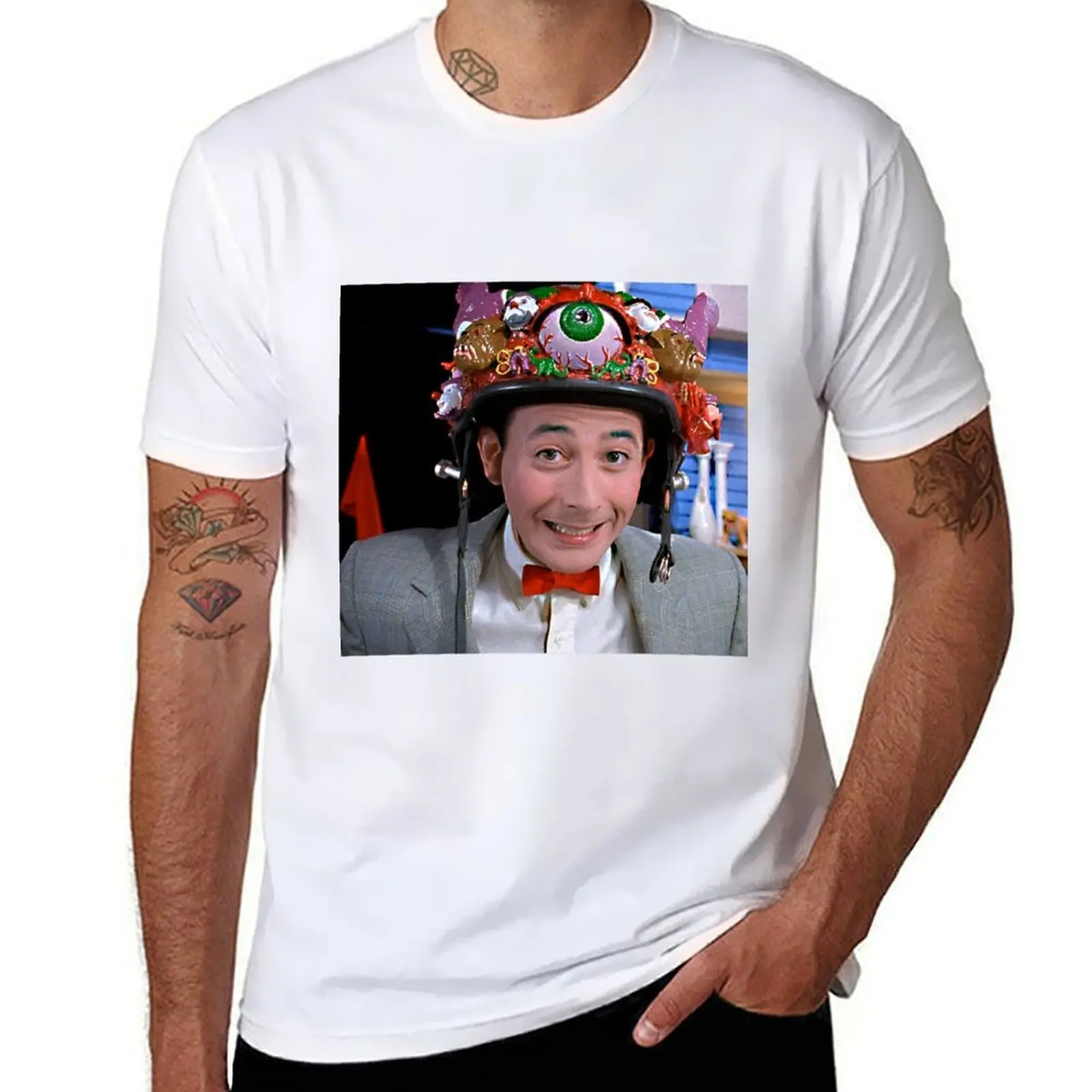 

Peewee Crazy Helmet T-Shirt man t shirt cotton anime tshirt black cotton t-shirt plain for man package T-shirt
