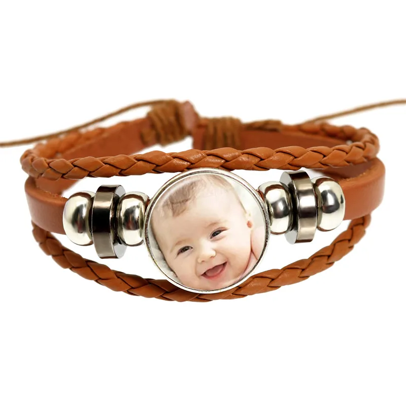 Custom Photo Multilayer Custom Leather Bracelet Handmade Custom LOGO Glass Gem Bracelet Men and Women Bracelet Gift