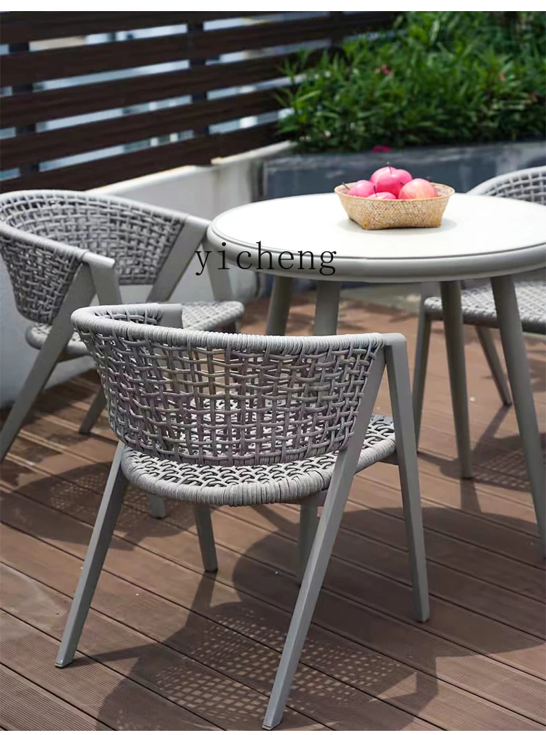 Tqh Aluminum Alloy Ceramic Glass Outdoor Courtyard Table and Chair Dining Room Outdoor Table and Chair Waterproof