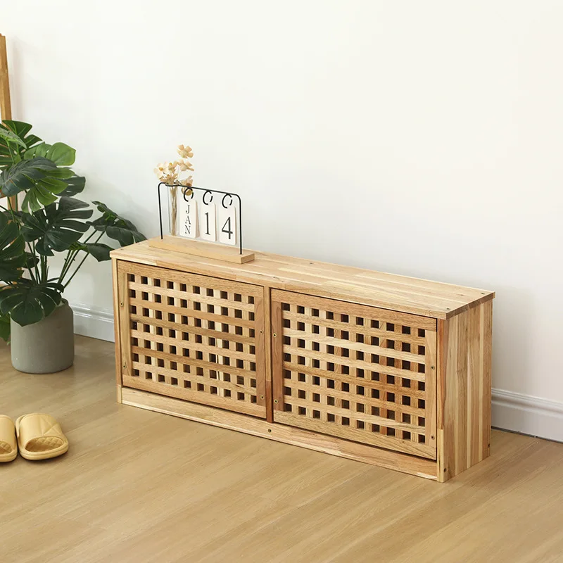 

Solid wood storage shoe cabinet Customized grid Automatic opening and closing Large capacity household locker Easy to sit on sho