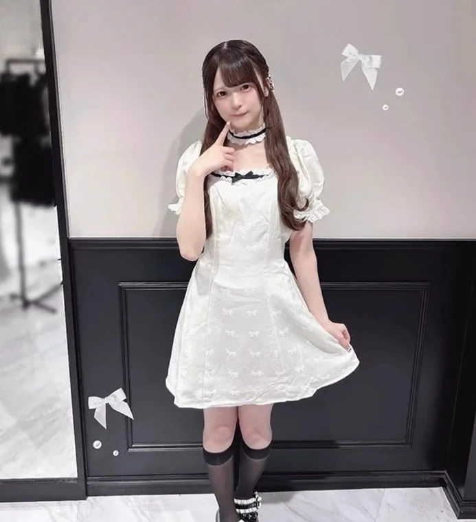 Japanese Style Women's Casual Dresses Cute Girl Lace Color Matching Satin Bow Jacquard Cute Short Sleeve Dress Summer