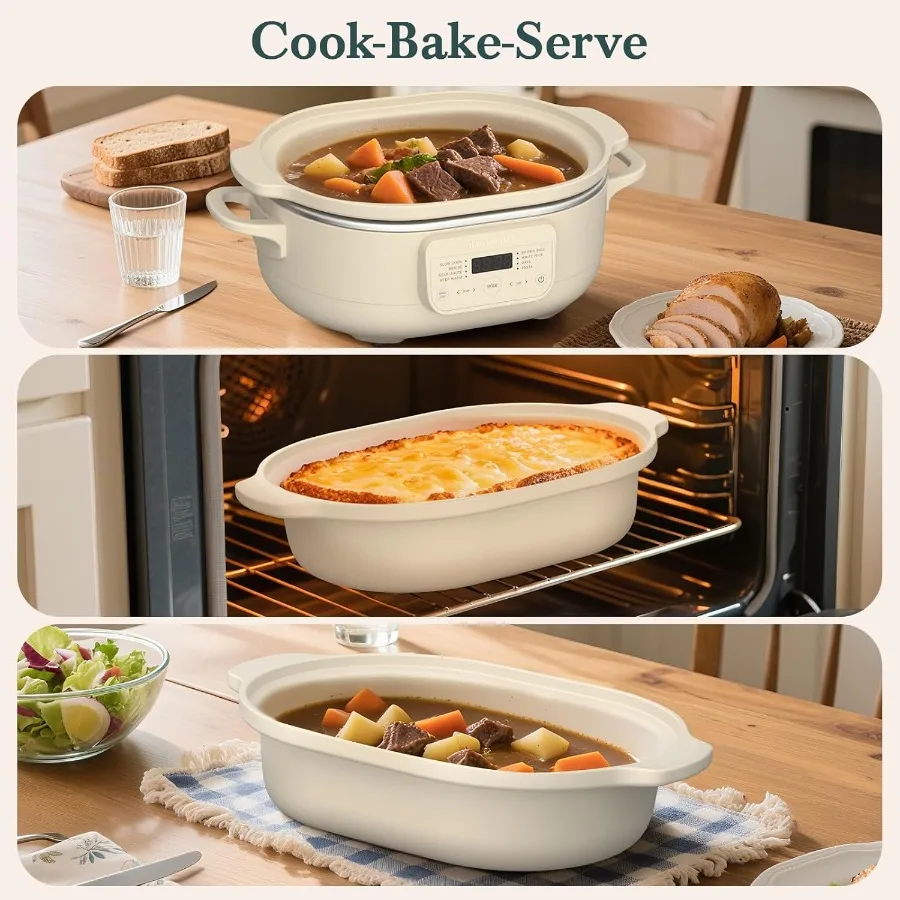 MAGNIFIQUE 4 كوارت طاجن قابل للبرمجة طباخ بطيء 8in1 طباخ متعدد مع قطعة خبز حجري غير سامة قابلة للإزالة للمطبخ المنزلي