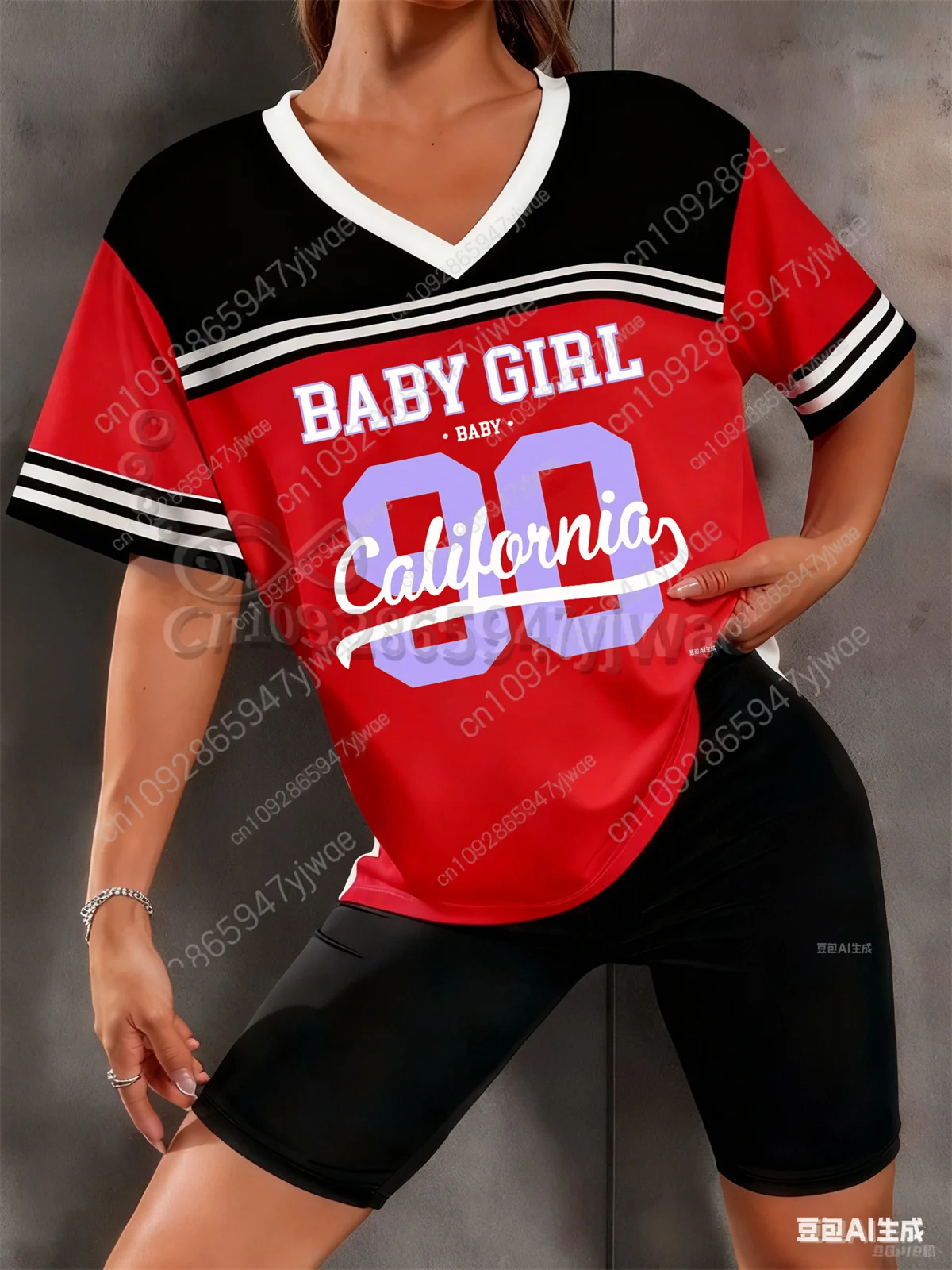 نيويورك كاليفورنيا Babygirl مطبوعة نمط جيرسي تي شيرت الصيف المرأة الخامس الرقبة التجفيف السريع ملابس رياضية قصيرة الأكمام الطرف المحملة #3