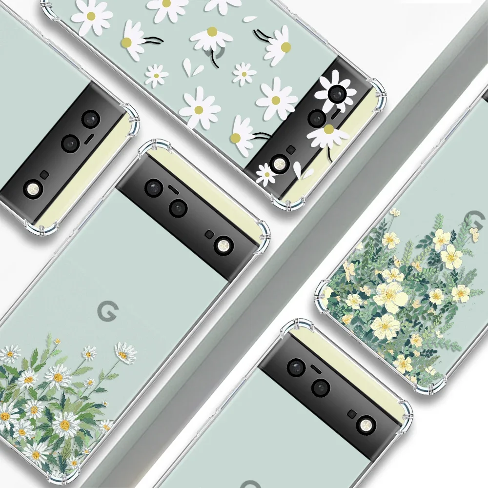 Flowers Transparent Case for Pixel 7a 7 7Pro Shockproof Soft TPU Silicone Fundas for Google 6a 6 6Pro Back Shell Covers Coque