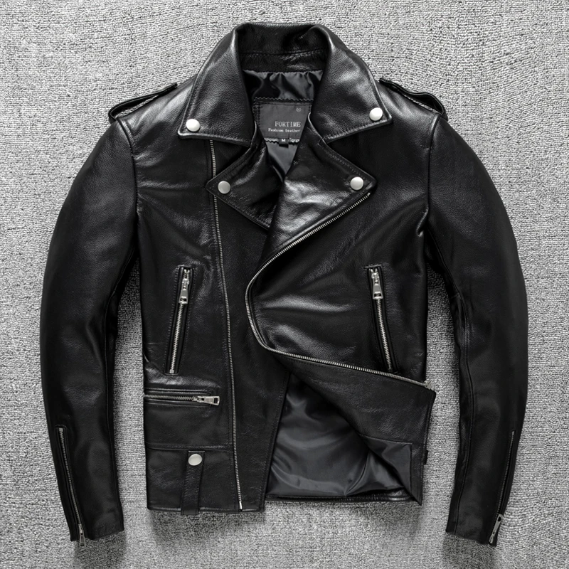 

First Layer Cowhide Leather Jacket For Men Motorcycle Fashion Jacket For Men Slim Leather Jacket With Lapels Fashion Youth Coat