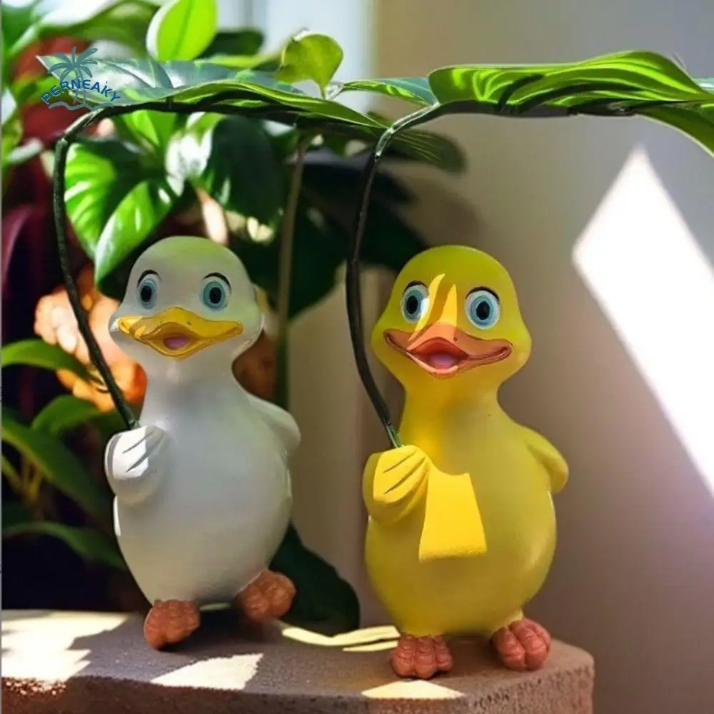 

Flower Pot Decoration Cartoon Duck Umbrella Ornament Resin Waterproof Animal Sculpture Cute Miniatures Figurine Desktop