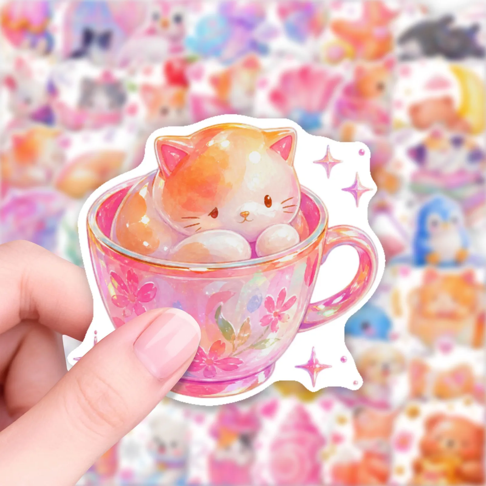 50 PCS Watercolor Style Animal Pattern Cartoon Stickers Hand Account Material Decorate Scrapbook Fridge Self Adhesive Decals