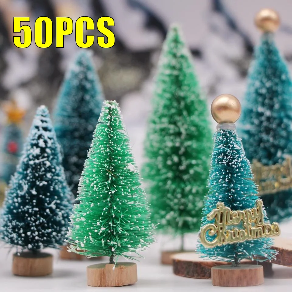 50PCS Mini Christmas Tree Sisal Silk on Cedar Christmas Window Decorations Christmas Tree Christmas Desktop Decorations