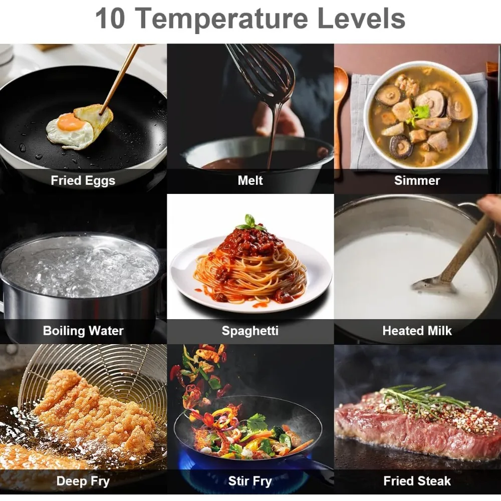 Table de cuisson à double induction portable, 1800W, 8/10 température, recyclage d'énergie, minuterie de 3 heures et verrouillage de sécurité, cuisinière électrique