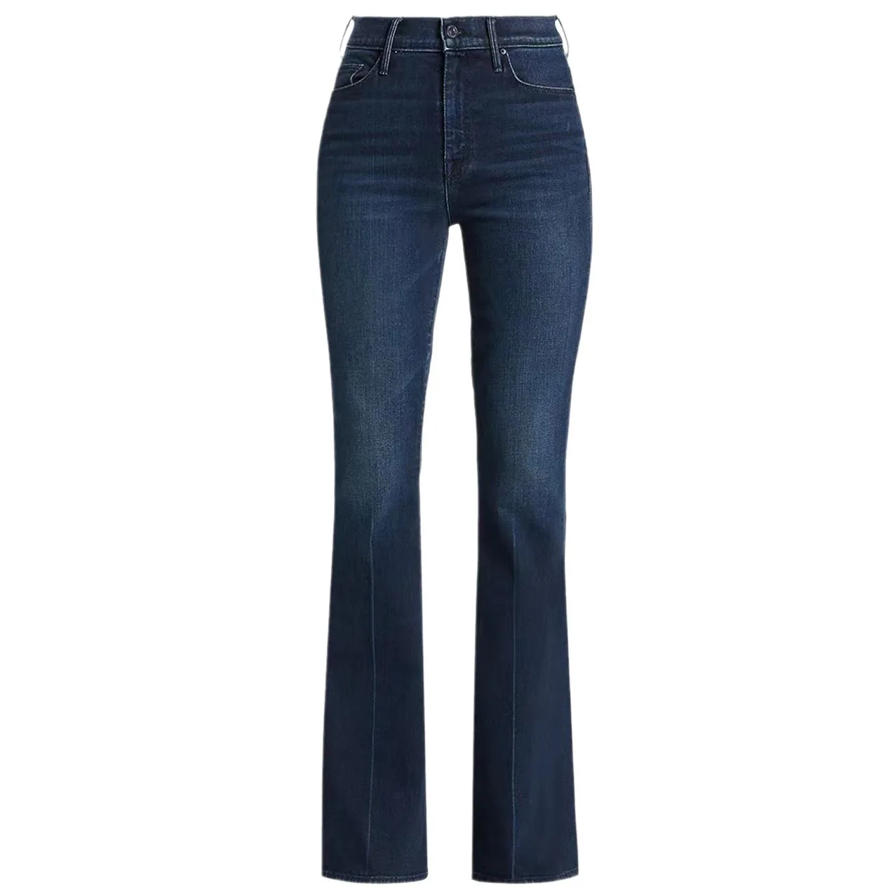 A 2024 early spring new high waisted deep blue midline slim fit and slim fit large horn denim women's pants MO508